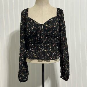 DIZZY LIZZY XL Cottagecore Milkmaid‎ Top Ruched Floral Sweetheart Blouse